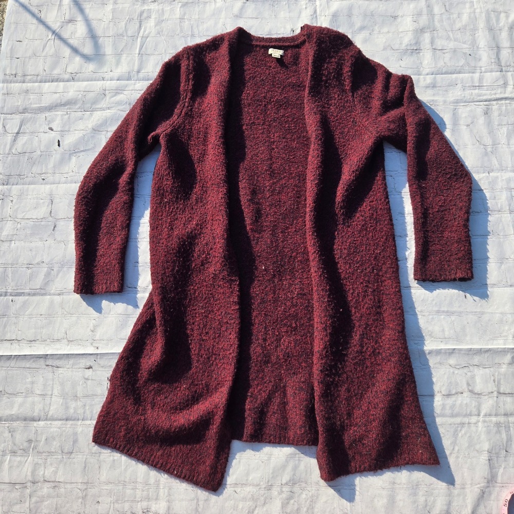 J.Crew Womens Burgundy Wool Blend Open Front Long Cardigan L grunge goth cozy